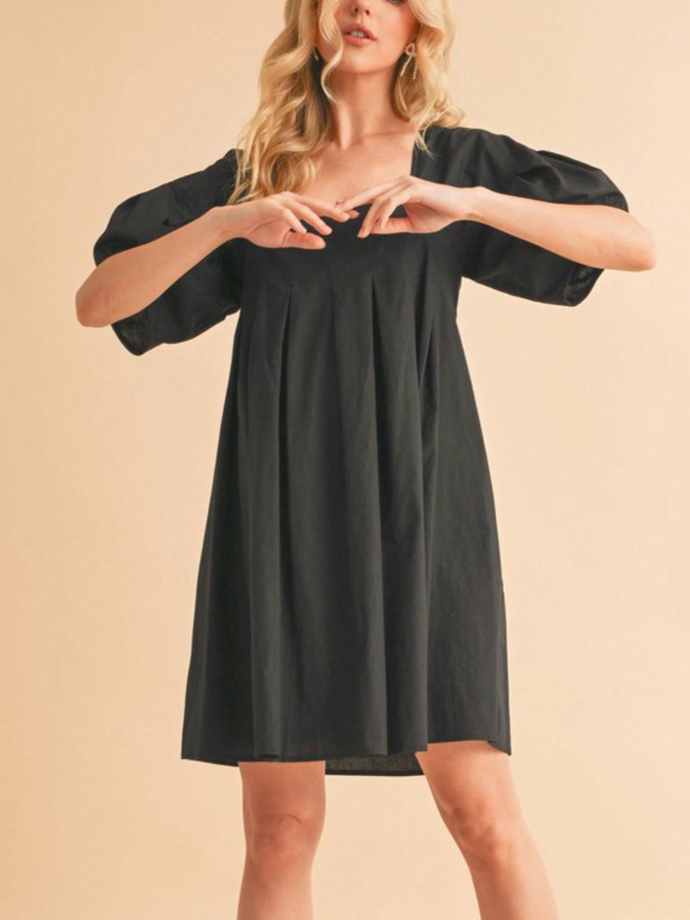 womens casual babydoll chic puff sleeve square neck mini dress black flowy short sleeve above knee empire waist aline summer party dating cocktail loose fit