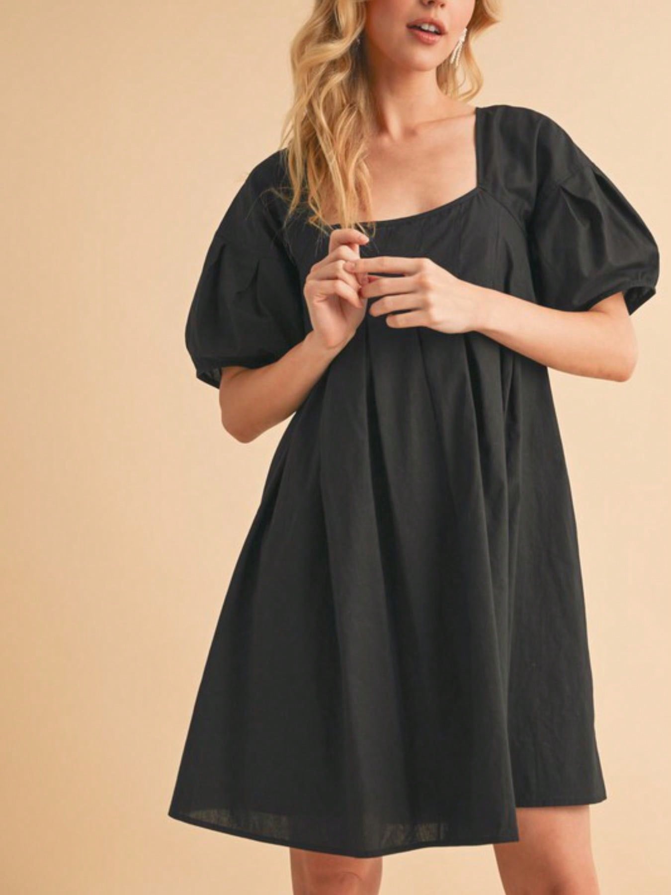 womens casual babydoll chic puff sleeve square neck mini dress black flowy short sleeve above knee empire waist aline summer party dating cocktail loose fit