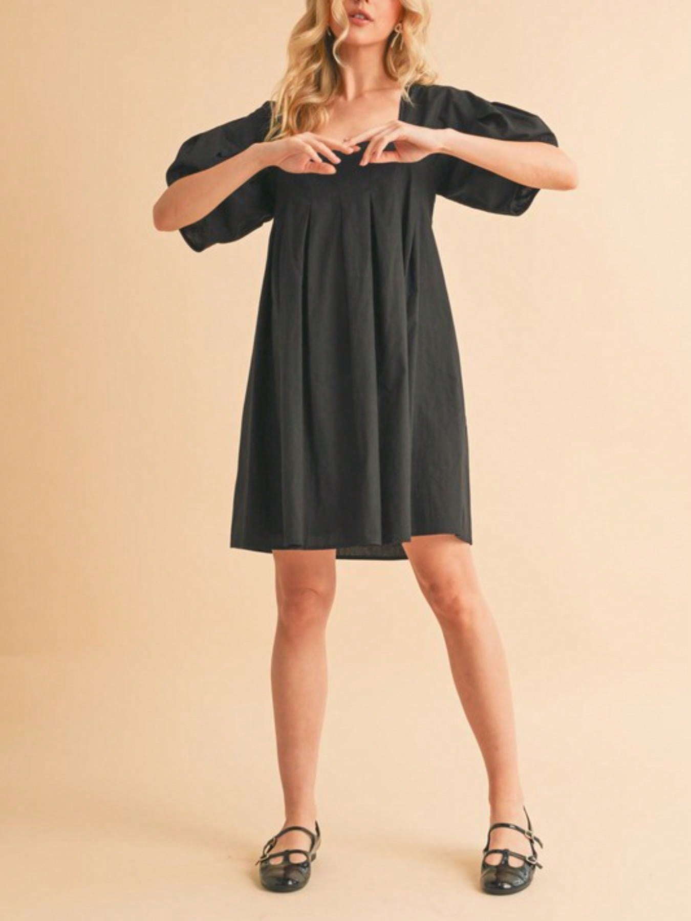 womens casual babydoll chic puff sleeve square neck mini dress black flowy short sleeve above knee empire waist aline summer party dating cocktail loose fit